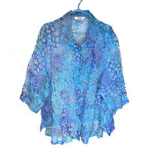 Alia Polyester burn out design in shades of blue and turquoise